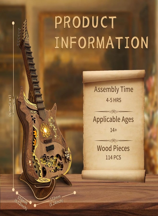 CUTEROOM 3D Wooden Puzzle Chord Guitar - DIY Mechanical Model Kit for Adults, Wooden Gear Construction Craft Set, Creative Jigsaw Puzzle Gift for Birthday Christmas - Image 2